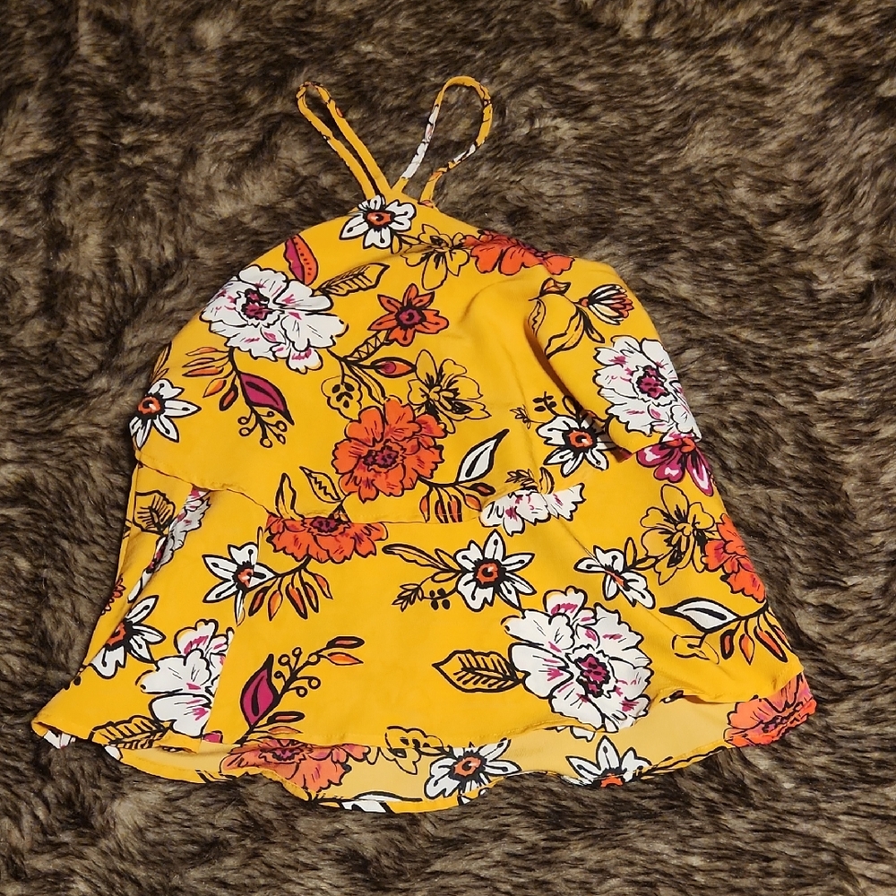 Floral Yellow Halter Tank Top